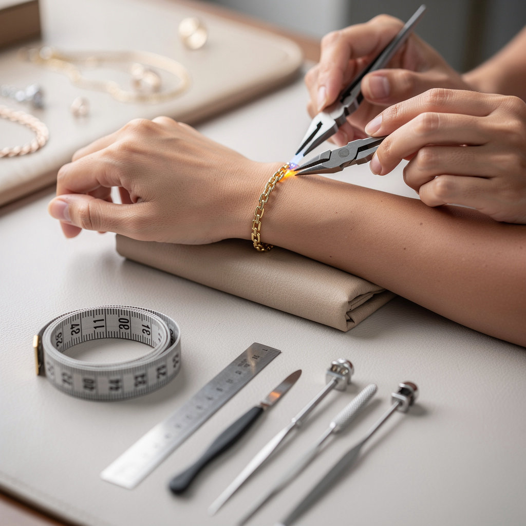 Wechsler & Goodman Jewelry expert performing permanent jewelry or hemming services in San Diego