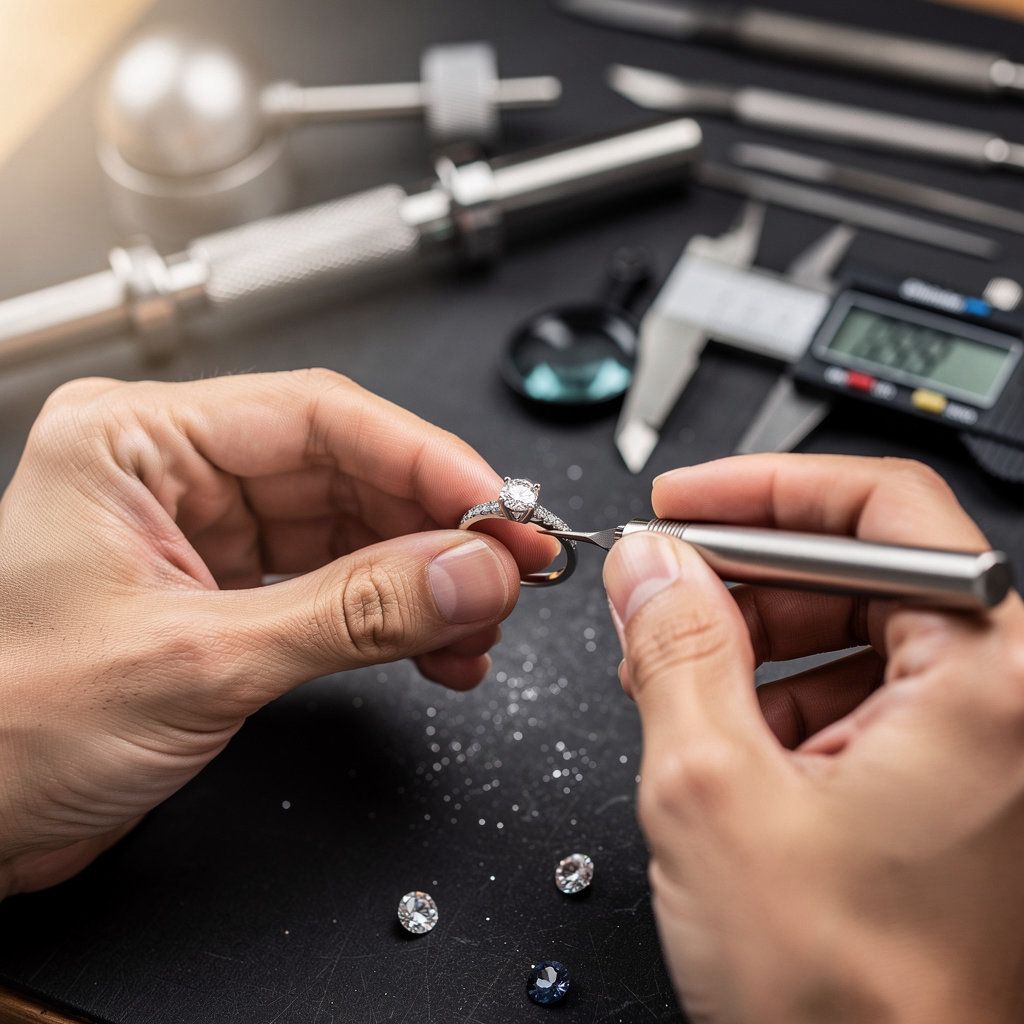 Wechsler & Goodman Jewelry expert craftsman performing ring resizing and repair in San Diego jewelry workshop